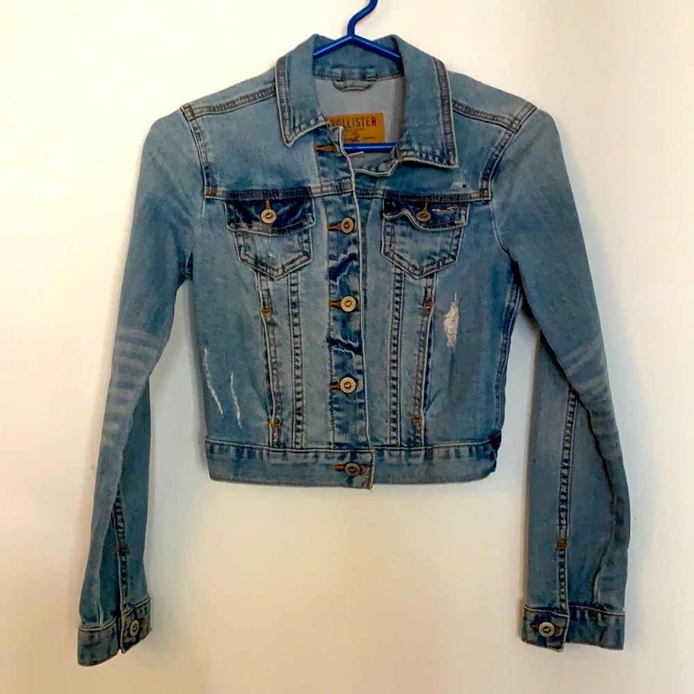 Hollister crop denim jacket xs
